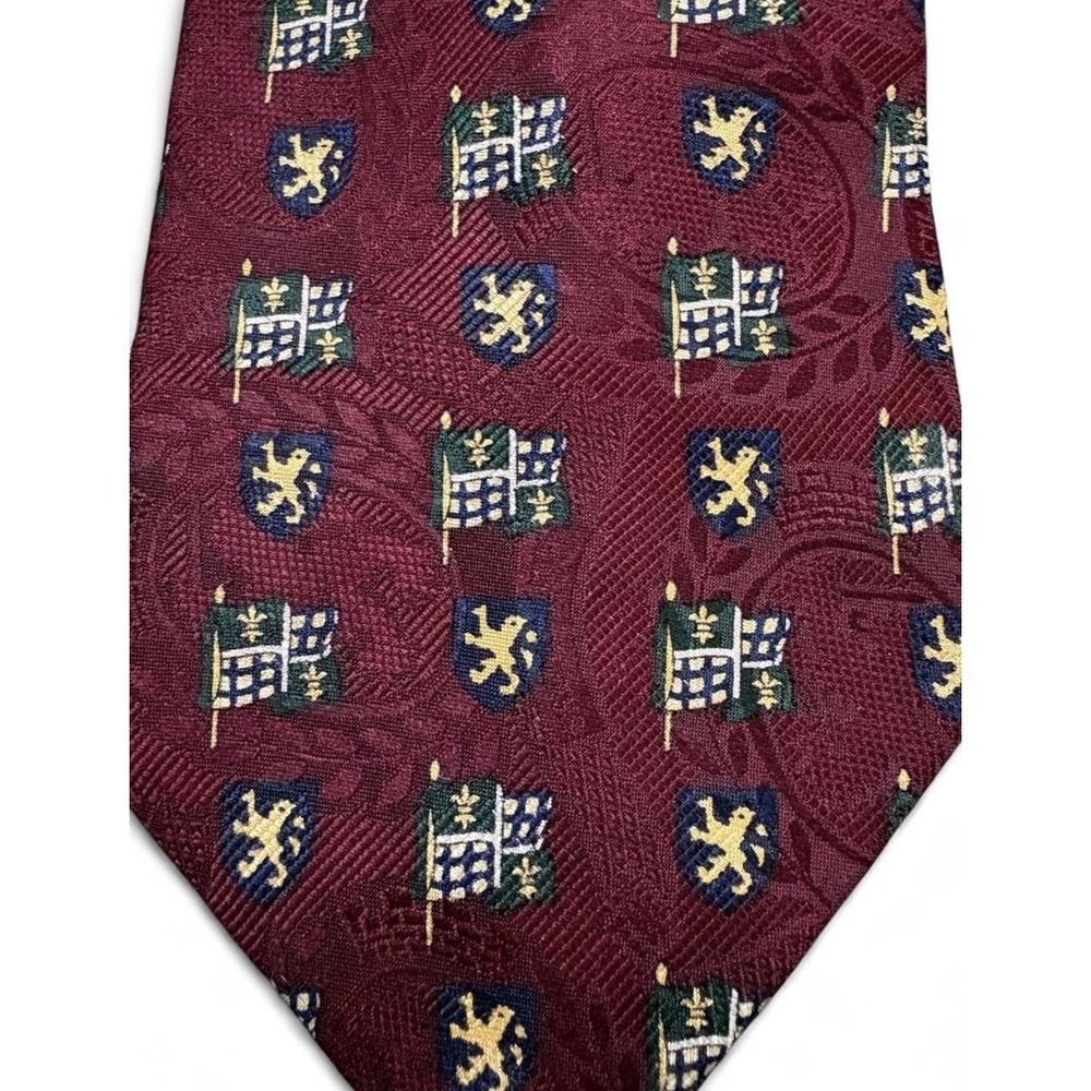 Vintage Tommy Hilfiger Silk Tie Mens Burgundy Red Crest Flag Plaid USA 90s Prep - Picture 2 of 5